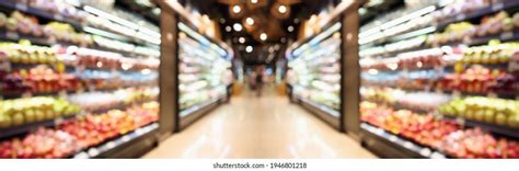 Grocery Store Shelves Fruits Vegetables Blurred Stock Photo 1946801218