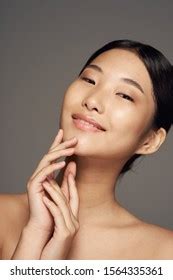 Asian Appearance Beautiful Girl Naked Shoulders Stock Photo