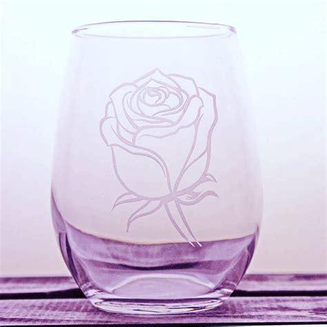 Rose Wine Glass Roses Flower Glassware Etched Customized Personalized Pint Ts For Her Decor