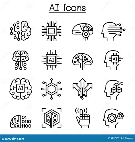 Ai Artificial Intelligence Icon Set In Thin Line Style Stock Vector