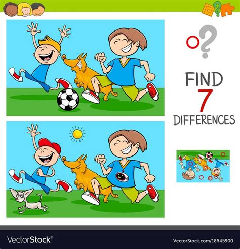 Cartoon Illustration Of Finding Differences Between Pictures