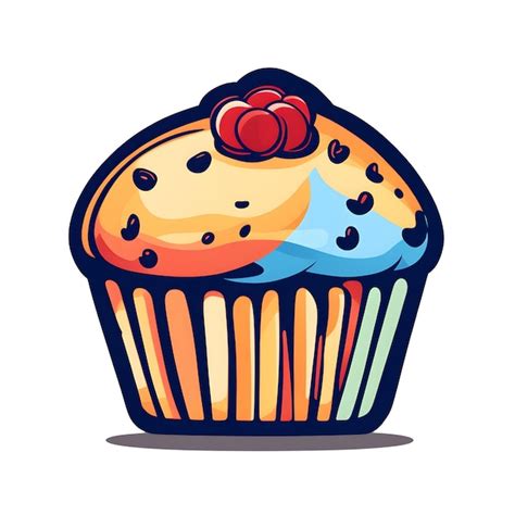 Golden Muffin With Chocolate Chips Amp Red Currants Vector Sticker In