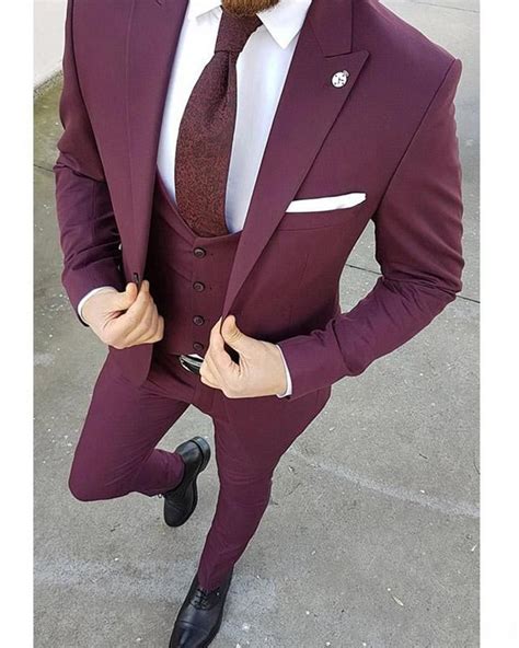 Purple Men 3 Pieces Tuxedo For Mengroomwedding Dress Suit Jacketwa Wedding Dress Suit