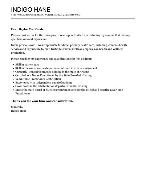 Nurse Practitioner Cover Letter Velvet Jobs