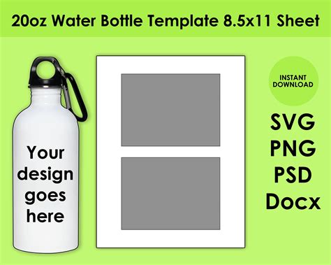 20oz Water Bottle Sublimation Template 8 5x11 Sheet Svg Png Psd And Docx Etsy