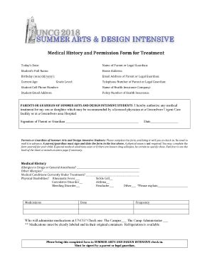 Fillable Online Vpa Uncg Medical History And Permission Form For