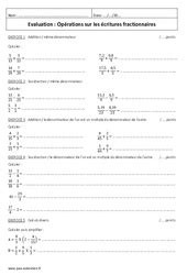 Evaluation Fractions 5ème Bilan et controle corrigé pdf à imprimer