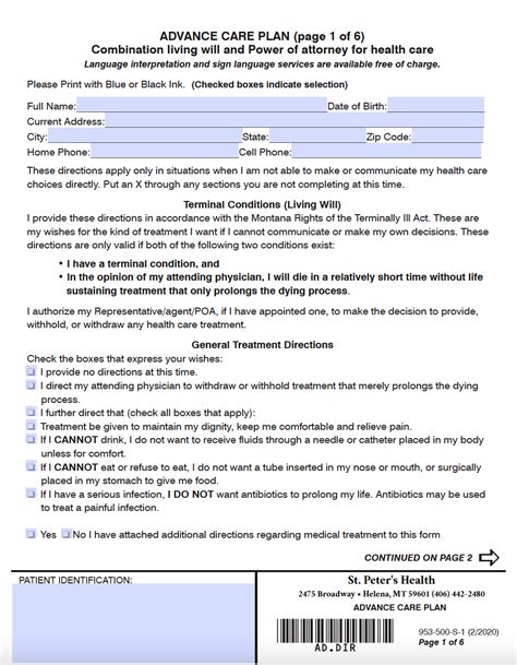 Free Montana Advance Directive Form Medical Poa Living Will Pdf