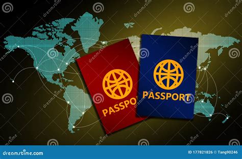 Couple Bright Passports On World Map With Airline Routes Stock