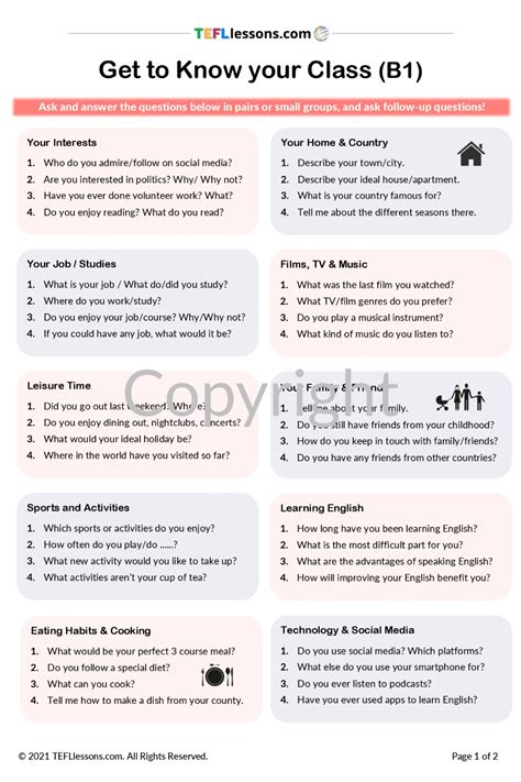 Conversation Questions B Esl Teaching Resources Good Vocabulary