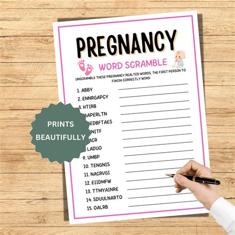 Pregnancy Games Pregnancy Word Scramble Pregnancy Party Games