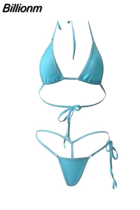 Billionm Bikini New Sexy Sling Solid Color Triangle Lace Thong Girl