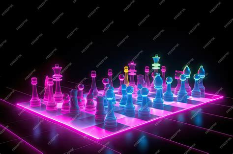 Premium Ai Image Neon Chess Game With Pieces In Motion And Sparks