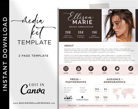 Blogger Influencer Media Kit 2 Page Media Kit Template Canva Media Kit