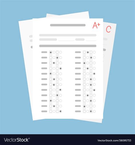 Exam Form Paper Sheet With Student Result Vector Image