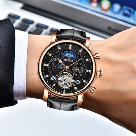 Kinyued Tourbillon Mechanical Watches Men Genuine Leather Man