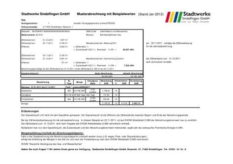 Informationen Zur Gasabrechnung Stadtwerke Sindelfingen