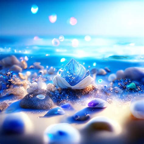 Beautiful Seascape With Stones And Bubbles D Rendering Generative Ai