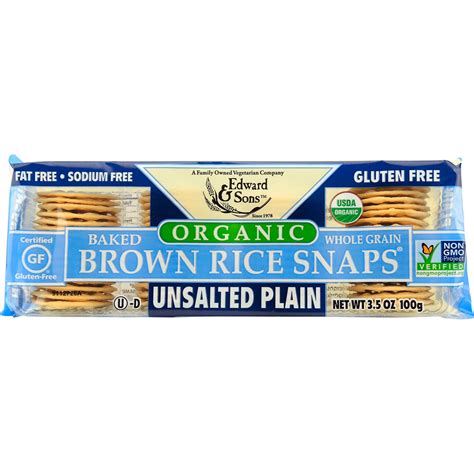 Edward Sons Organic Baked Whole Grain Brown Rice Snaps Unsalted