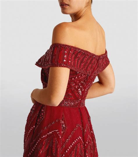 Womens Zuhair Murad Red Embellished Off The Shoulder Gown Harrods Uk