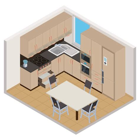 Interior Isométrico De La Cocina Del Vector Ilustración del Vector