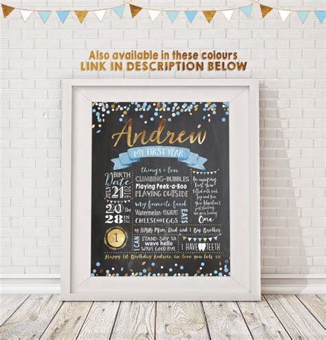 First Birthday Poster Gold Pink Confetti Milestone Board Etsy