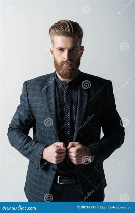 Portrait Of Confident Stylish Bearded Man In Suit Stock Image Image