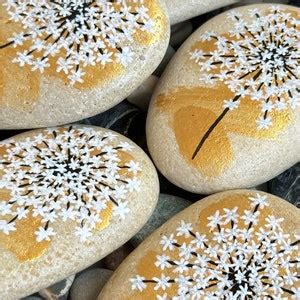 Hand Painted Stone Dandelion Sea Pebbles Nature Design Etsy