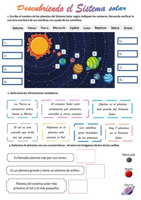 Ficha Online De El Sistema Solar Para Segundo De Primaria Puedes Hacer