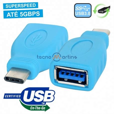 Ficha Adaptadora Usb3 0 Otg Tipo C Macho Usb Tipo A Fêmea