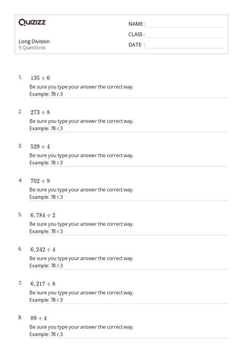 50 Long Division Worksheets On Quizizz Free And Printable