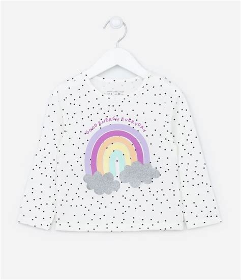 Blusa Manga Longa Infantil Estampa De Arco Ris Tam A Anos Branco