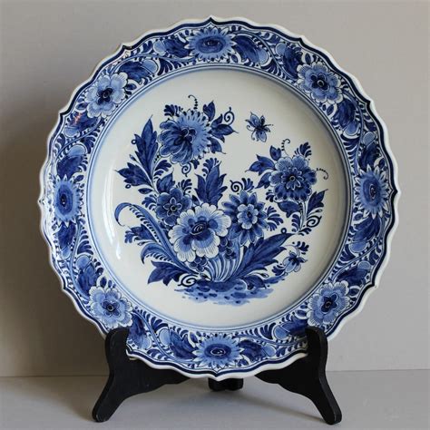 Hand Painted Blue And White Floral Decoration Vintage Dutch Delft Art