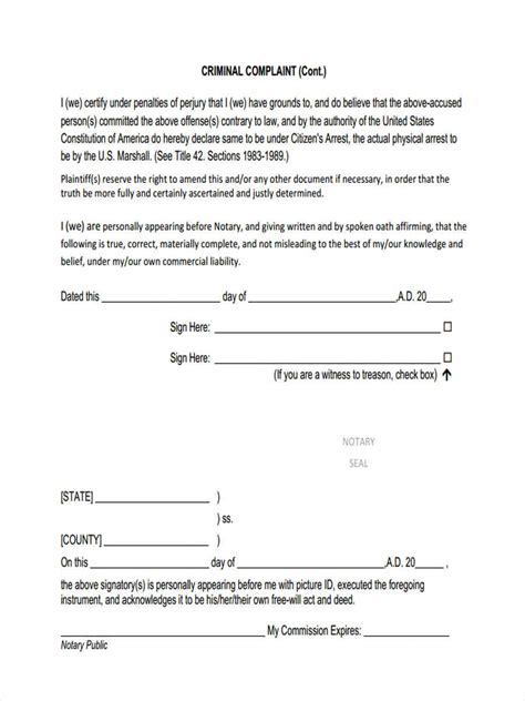 Free Sample Criminal Complaint Forms In Ms Word Pdf