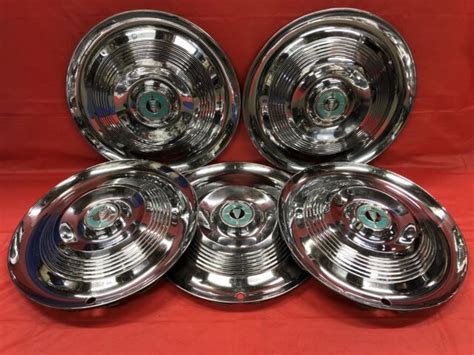 Vintage Set Of 5 1955 Chrysler 15” Hubcaps Windsor Good Condition Ebay