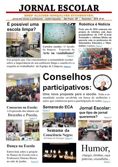 Jornal Escolar Emef Etchegoyen Edi O Dez Jornal Escolar