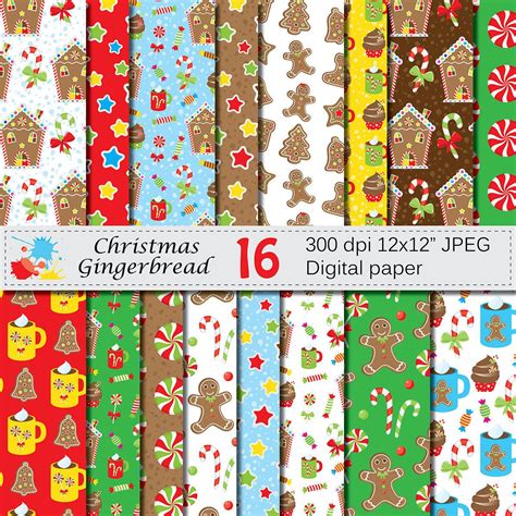 Christmas Gingerbread Digital Paper Set Gingerbread House Etsy