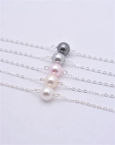 Single Pearl Necklace 925 Sterling Silver Floating Pearl Etsy