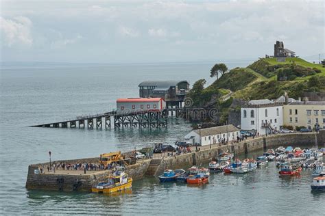 Tenby and Castle in Wales, England Editorial Stock Photo - Image of ...