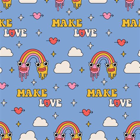 Groovy Hippie Valentines Day Seamless Pattern Repeating Background