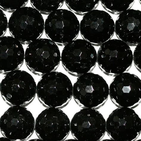 15 St Black Tourmaline Faceted Round Beads 14mm Strand 39cm Etsy