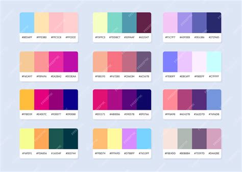 Rgb Hex의 Pantone 컬러 팔레트 카탈로그 샘플 | 프리미엄 벡터