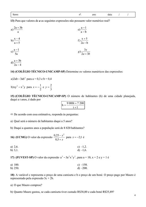 Lista De Exerc Cios Complementares De Matem Tica Express Es