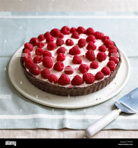 Double Chocolate Raspberry Tart Stock Photo Alamy