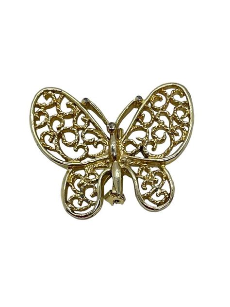 S Gerrys Gold Tone Filigree Butterfly Brooch Gem