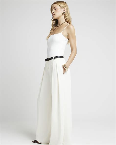 Cream Pleated Wide Leg Trousers River Island