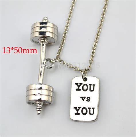 Fitness Weightlifting Gym Jewelry 20pcs A Lot Dumbbell Barbell With You And You Chain Necklace