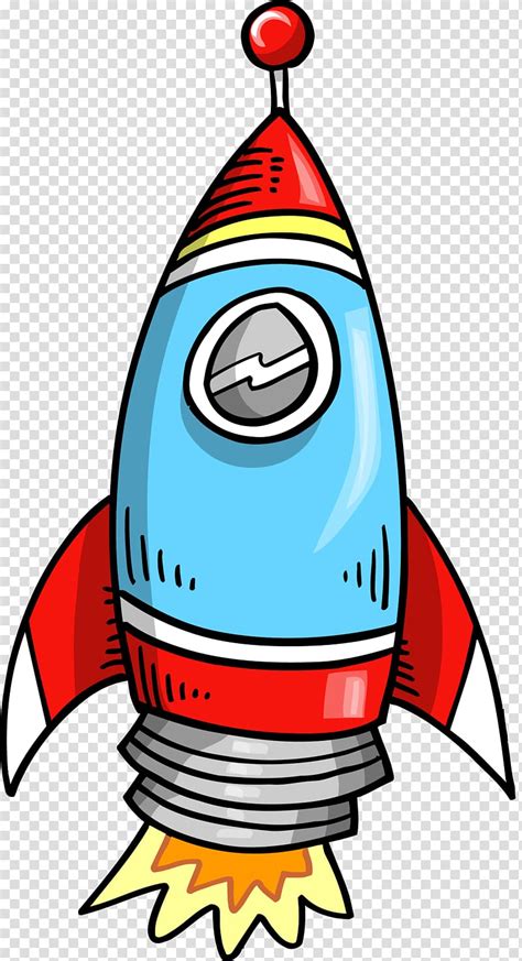 Q Version Rocket Cartoon Cartoon Red And Blue Rocket Transparent