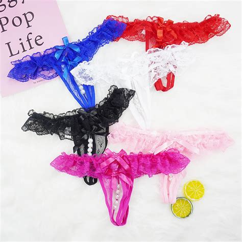 3pcs Lots Sexy Erotic Lace Panties G String Micro Thong Invisible Porn Pearl Tanga Intimate