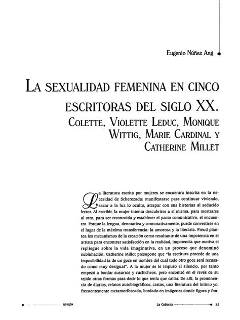 La Sexualidad Femenina En Cinco Escritoras Del Siglo Xx Pdf